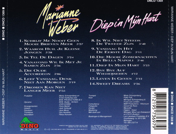Marianne Weber - Diep In Mijn Hart (CD) Compact Disc Vinyl Goed / Hoes Goed