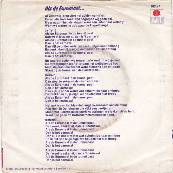 Snuffelpalen - Als De Euromast 07130 Vinyl Singles Vinyl Goed / Hoes Goed