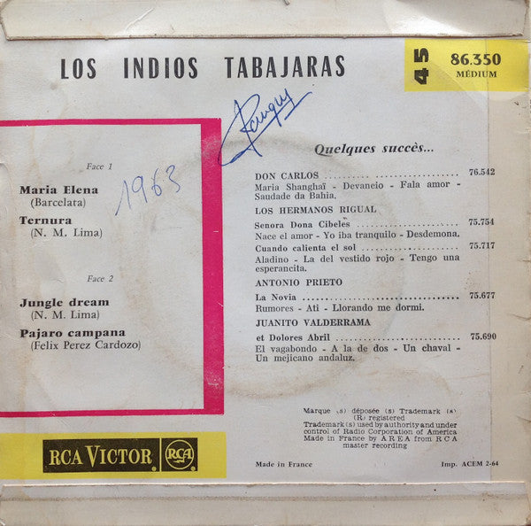Los Indios Tabajaras - Maria Elena 31013 Vinyl Singles EP Vinyl Goed / Hoes Goed