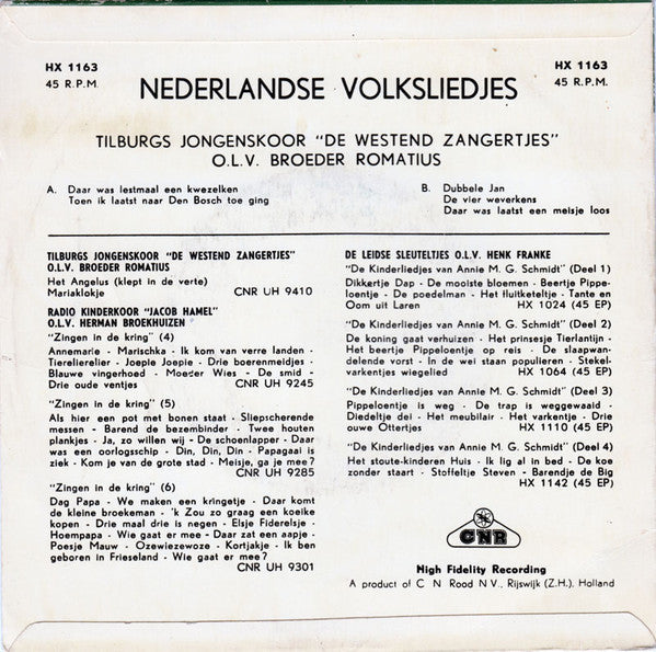Westend Zangertjes - Nederlandse Volksliedjes 40350 Vinyl Singles Vinyl Goed / Hoes Goed