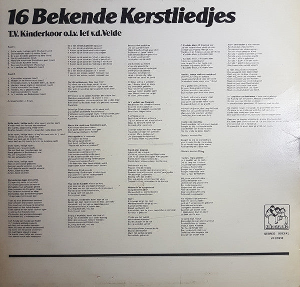 T.V. Kinderkoor - 16 Bekende Kerstliedjes (LP) 40902 Vinyl LP Vinyl Goed / Hoes Goed