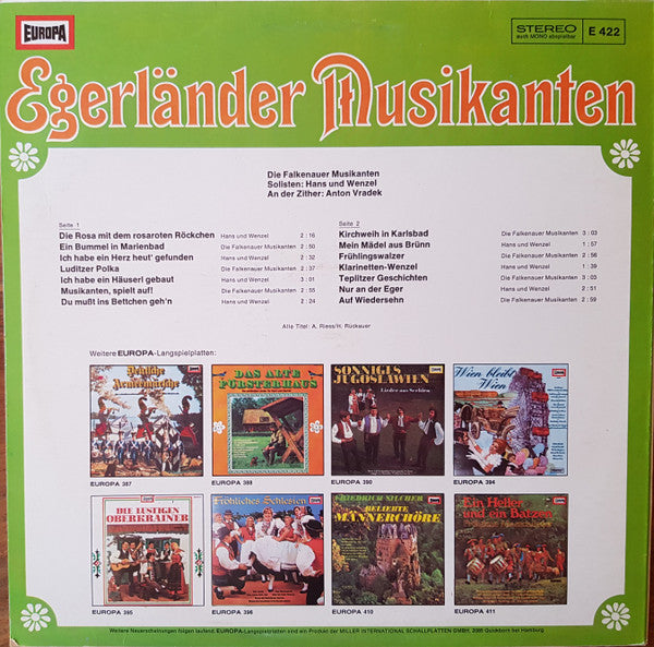 Falkenauer Musikanten Solisten: Hans Und Wenzel An Der Zither: Anton Vradek - Egerländer Musikanten (LP) Vinyl LP Vinyl Zeer Goed / Hoesje Goed "VINYLSINGLES.NL"