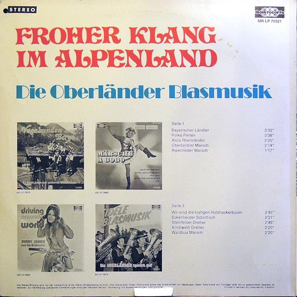 Oberländer Blasmusik - Froher Klang Im Alpenland (LP) 50717 Vinyl LP Vinyl Goed / Hoes Goed
