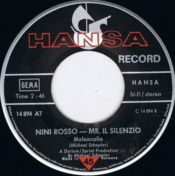 Nino Rosso - Mr. IL Silenzio - Das Lied Vom Glück 30687 Vinyl Singles Vinyl Goed / Hoes Sticker