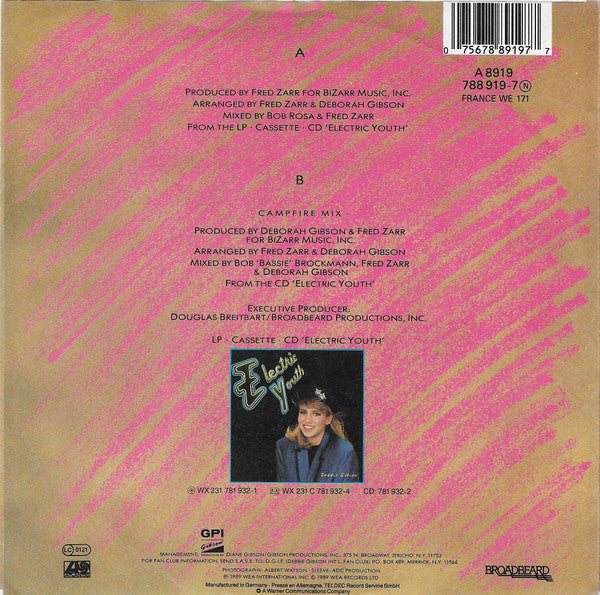 Debbie Gibson - Electric Youth Vinyl Singles Vinyl Zeer Goed / Hoesje Sticker "VINYLSINGLES.NL"