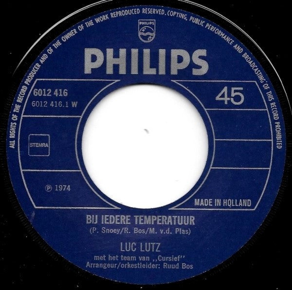 Luc Lutz Met Het Team Van Cursief / De Melodia's - Bij Iedere Temperatuur 28937