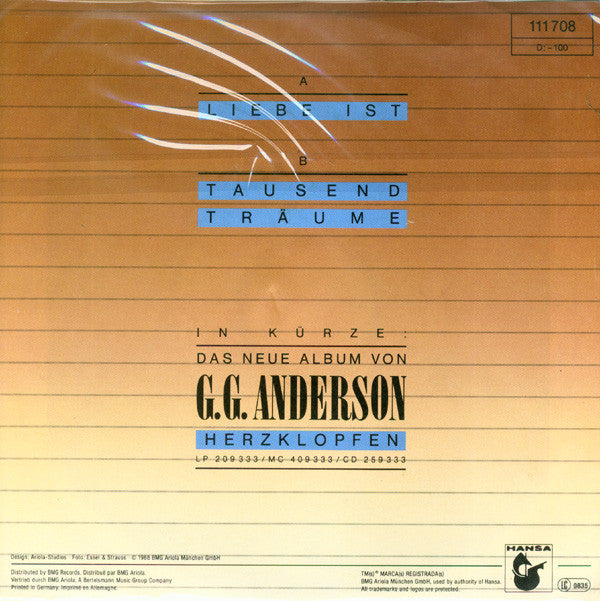 G.G. Anderson - Liebe Ist Vinyl Singles Vinyl Zeer Goed / Hoesje Goed "VINYLSINGLES.NL"