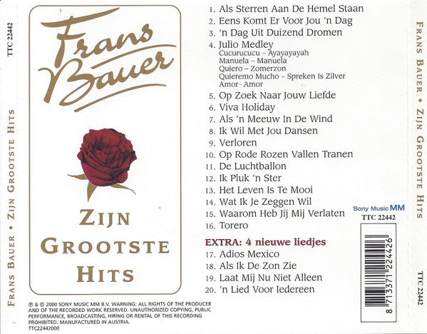 Frans Bauer - Zijn Grootste Hits (CD) 71055 Compact Disc Vinyl Goed / Hoes Goed