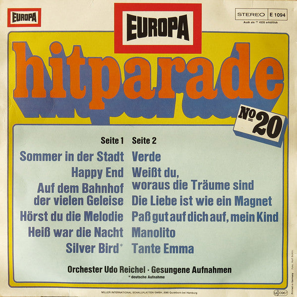 Orchester Udo Reichel - Europa Hitparade 20 (LP) 50570 Vinyl LP Vinyl Goed / Hoes Goed