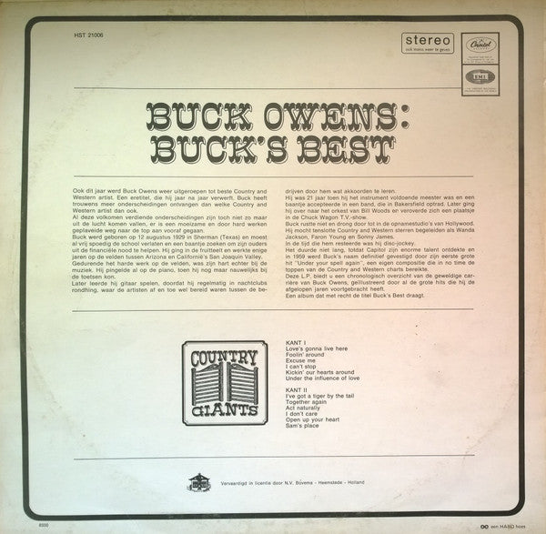 Buck Owens - Buck Best (LP) Vinyl LP Vinyl Zeer Goed / Hoesje Goed "VINYLSINGLES.NL"
