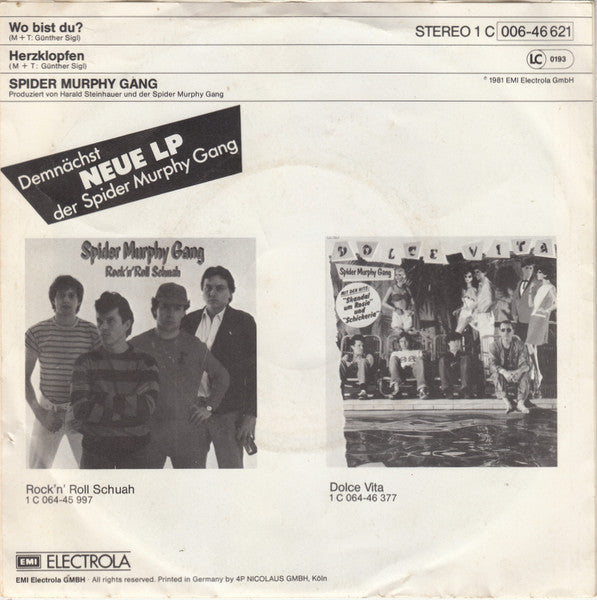 Spider Murphy Gang - Wo Bist Du 29866 Vinyl Singles Vinyl Goed / Hoes Goed
