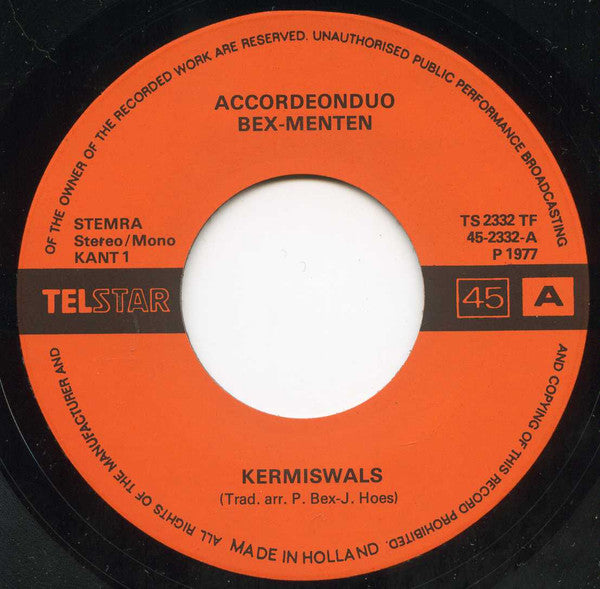 Akkordeon-Duo Bex-Menten - Kermiswals 30623 Vinyl Singles Vinyl Goed / Hoes Goed