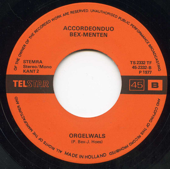 Akkordeon-Duo Bex-Menten - Kermiswals 30623 Vinyl Singles Vinyl Goed / Hoes Goed
