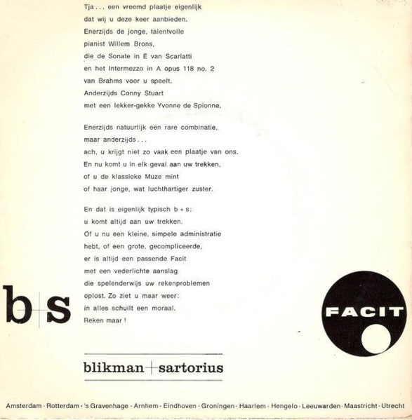 Willem Brons + Conny Stuart - Speelt Brahms En Scarlatti 41048 Vinyl Singles Vinyl Goed / Hoes Goed