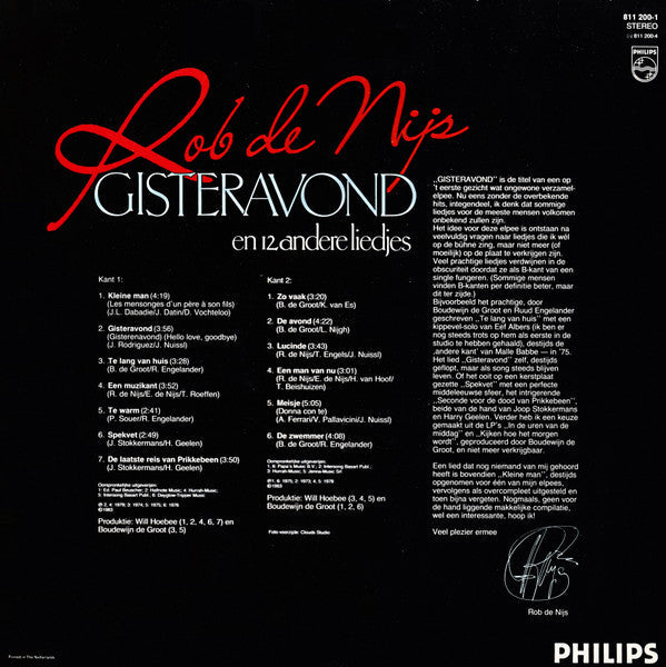 Rob de Nijs - Gisteravond En 12 Andere Liedjes (LP) 42667 Vinyl LP Vinyl Goed / Hoes Goed