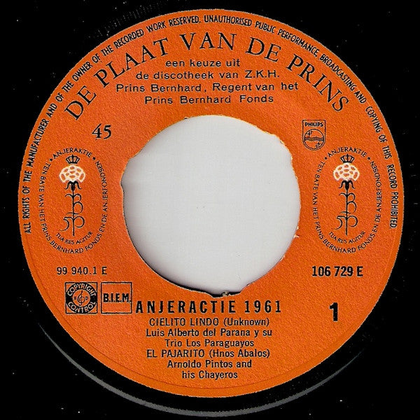Z.K.H. Prins Bernhard, Various - De Plaat Van De Prins - Anjeractie 1961 03853 Vinyl Singles Vinyl Goed / Hoes Goed