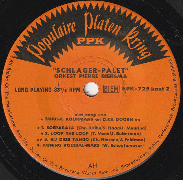 Pierre Biersma En Zijn Orkest Met Zang van Truusje Koopmans En Dick Doorn - Schlager Palet 37327 Vinyl Singles EP Vinyl Goed / Hoes Goed