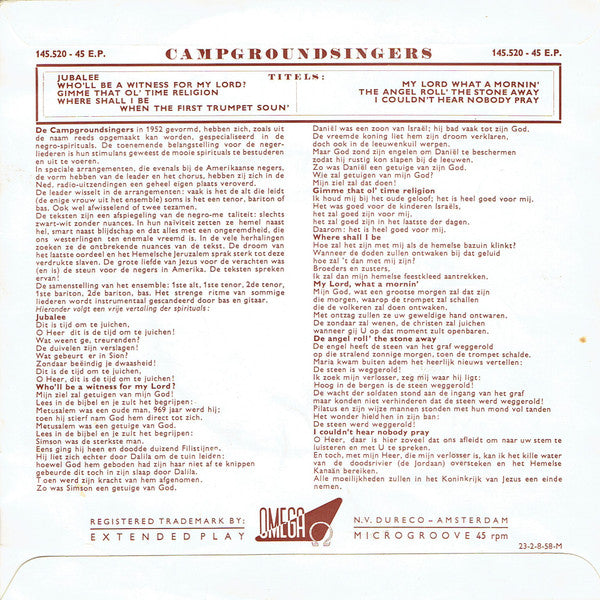 Campground Singers - Campgroundsingers Vinyl Singles Vinyl Zeer Goed / Hoesje Goed "VINYLSINGLES.NL"