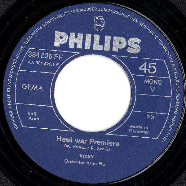 Vicky - Heut War Premiere 03667 Vinyl Singles Vinyl Goed / Hoes Goed