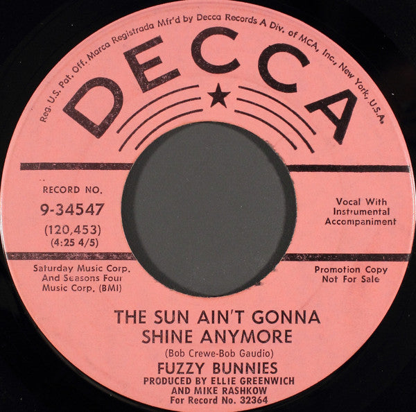 Fuzzy Bunnies - The Sun Ain't Gonna Shine Anymore Vinyl Singles Vinyl Zeer Goed / Hoesje Generic "VINYLSINGLES.NL"