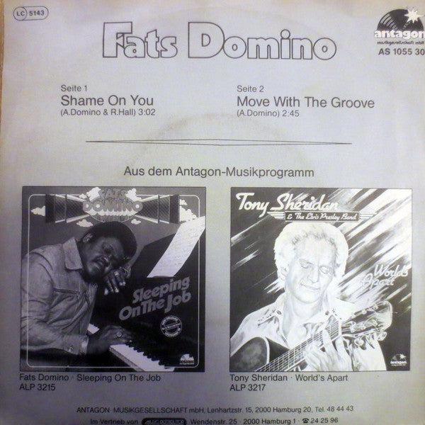 Fats Domino - Shame On You Vinyl Singles Vinyl Zeer Goed / Hoesje Goed "VINYLSINGLES.NL"