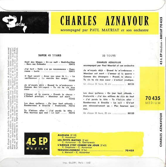 Charles Aznavour Accompagné Par Paul Mauriat Et Son Orchester – Alleluia (EP) 20017