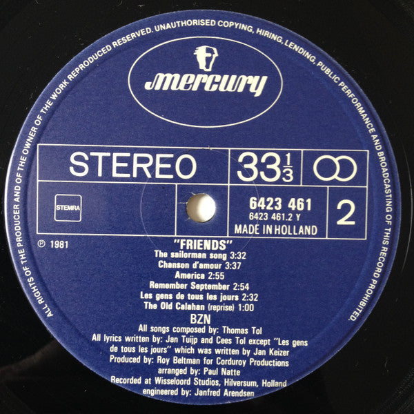 BZN - Friends (LP) Vinyl LP Vinyl Zeer Goed / Hoesje Goed "VINYLSINGLES.NL"