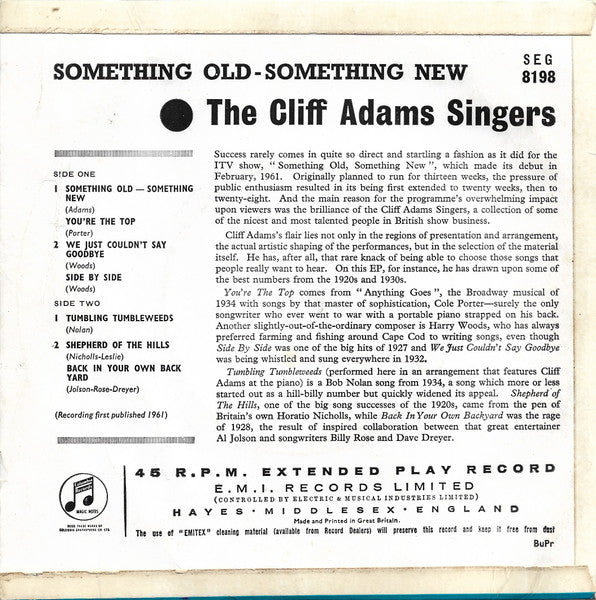 Cliff Adams Singers - Something Old - Something New 13796 Vinyl Singles EP Vinyl Goed / Hoes Goed