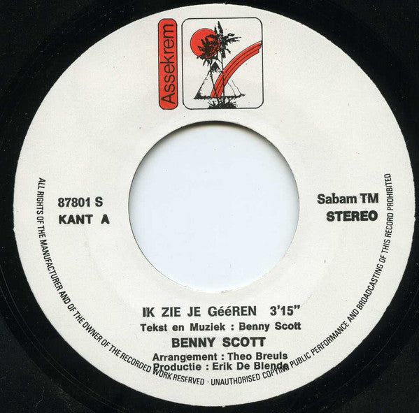 Benny Scott - Ik Zie Je Gèèren 15099 Vinyl Singles Vinyl Goed / Hoes Goed