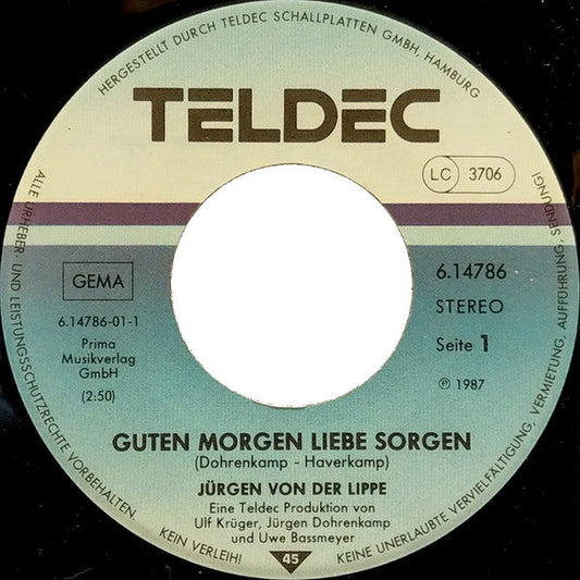 Jürgen Von Der Lippe - Guten Morgen Liebe Sorgen 29820 Vinyl Singles Vinyl Goed / Hoes Goed