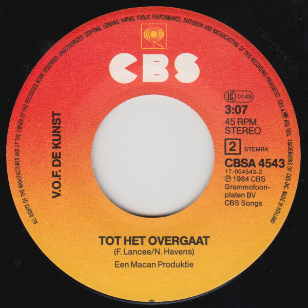 V.O.F. De Kunst - Zeven Dagen In Bed 14944 Vinyl Singles Vinyl Goed / Hoes Goed