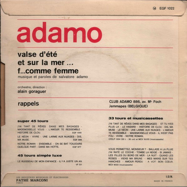 Adamo - Valse D'Été Vinyl Singles EP Vinyl Zeer Goed / Hoesje Goed "VINYLSINGLES.NL"