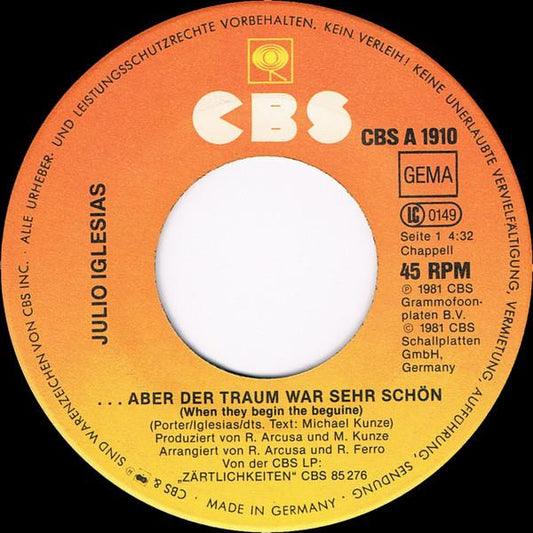Julio Iglesias - Aber Der Traum War Sehr Schon 37704 Vinyl Singles Vinyl Goed / Hoes Generic