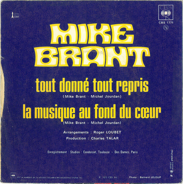 Mike Brant - Tout Donné Tout Repris 18470 Vinyl Singles Vinyl Goed / Hoes Goed