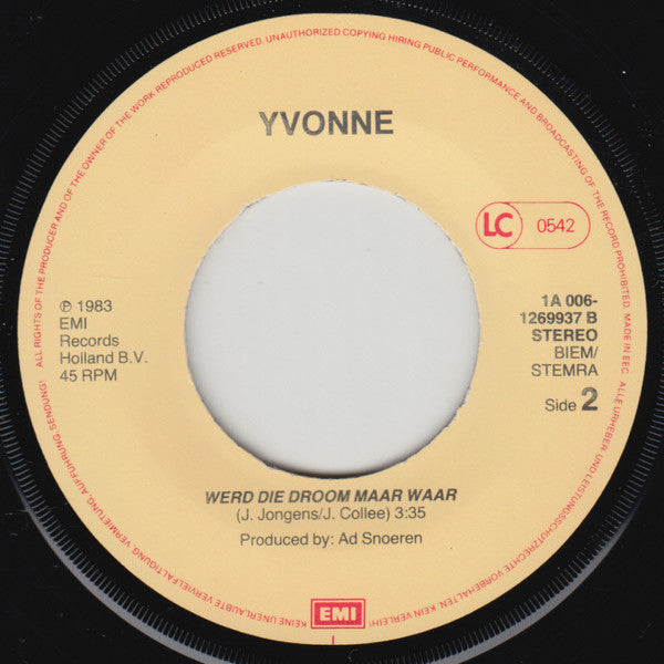 Yvonne - Liefde Vriendschap En Vrede 15426 Vinyl Singles Vinyl Goed / Hoes Goed
