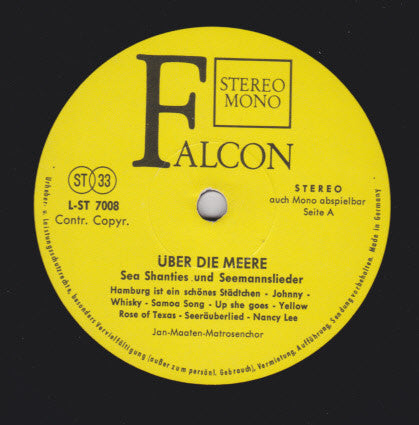 Jan-Maaten-Matrosenchor - Über Die Meere - Sea Shanties Und Seemannslieder (LP) 41365
