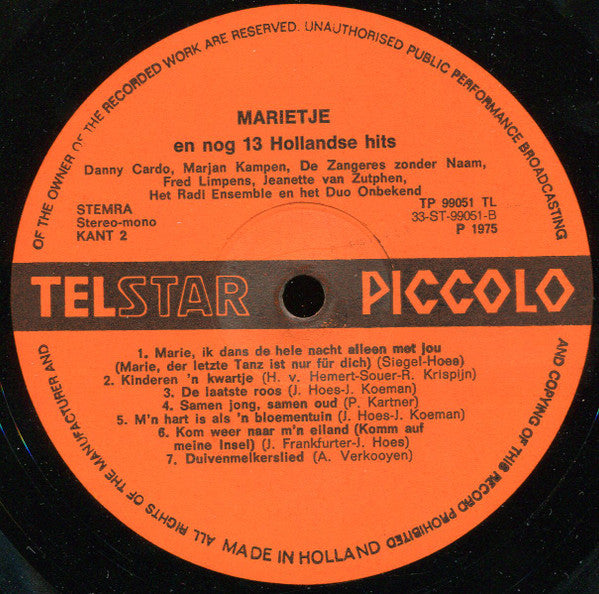 Various - Marietje (Want In 't Bos Daar Zijn De Jagers) En Andere Hollandse Hits (LP) 43367 Vinyl LP Vinyl Goed / Hoes Goed