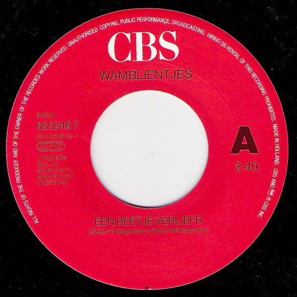 Wamblientjes - Een Beetje Verliefd 13003 Vinyl Singles Vinyl Goed / Hoes Goed