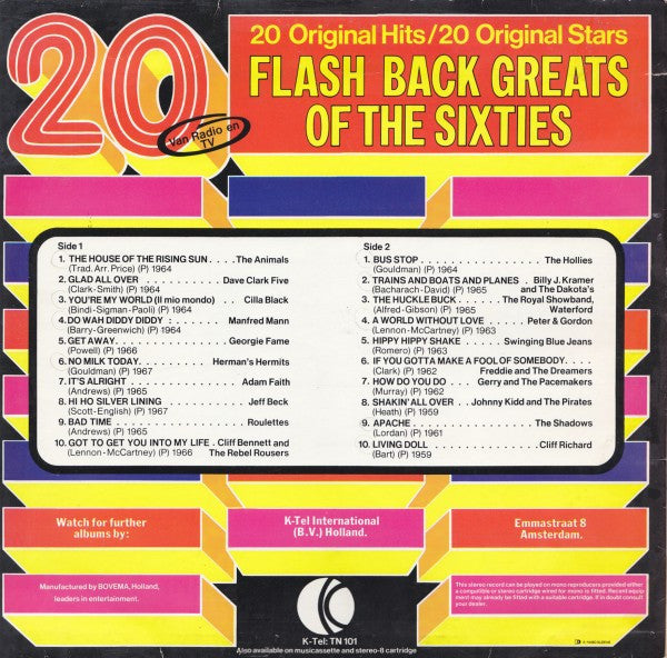 Various - 20 Flash Back Greats Of The Sixties (LP) Vinyl LP Vinyl Goed / Hoes Goed