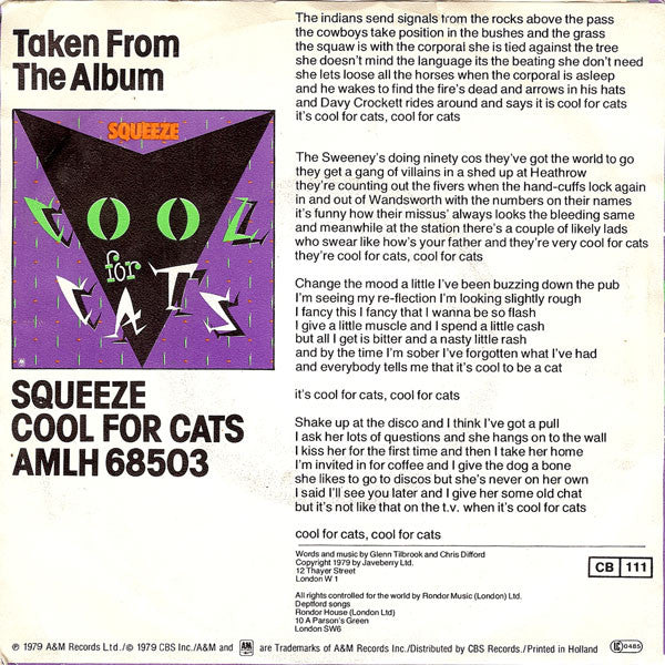 Squeeze - Cool For Cats 30833 Vinyl Singles Vinyl Goed / Hoes Goed