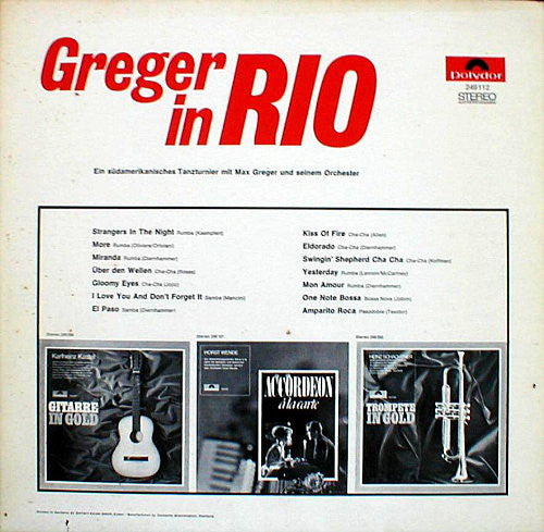 Max Greger Und Sein Orchester - Greger In Rio (LP) 49699 Vinyl LP Vinyl Goed / Hoes Goed