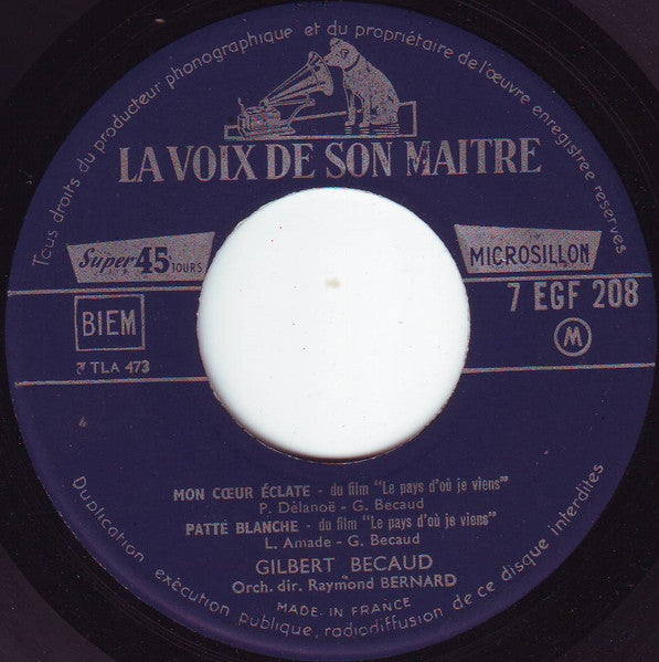 Gilbert Bécaud - Le Pays D'où Je Viens 30865 (B) Vinyl Singles EP Vinyl Goed / Hoes Redelijk