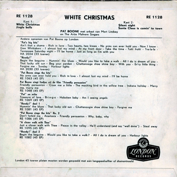 Pat Boone - White Christmas 12963 Vinyl Singles EP Vinyl Goed / Hoes Goed