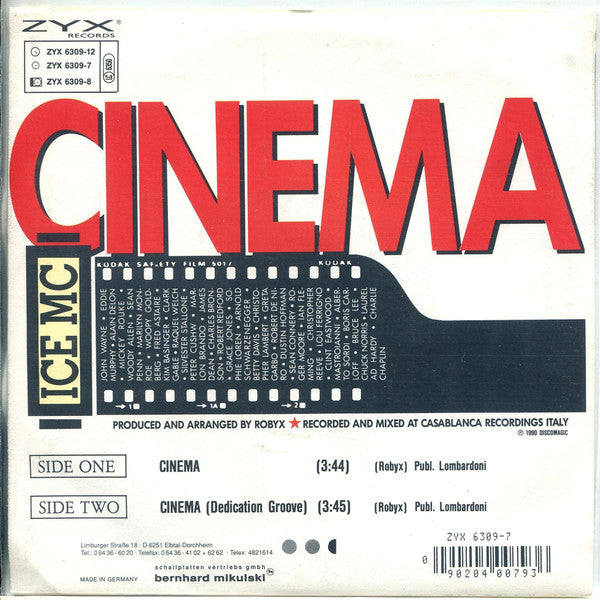 ICE MC - Cinema 20285 Vinyl Singles Vinyl Goed / Hoes Goed