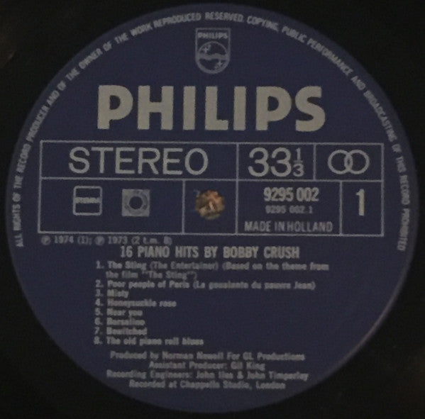 Bobby Crush - 16 Piano Hits By Bobby Crush (LP) Vinyl LP Vinyl Zeer Goed / Hoesje Goed "VINYLSINGLES.NL"
