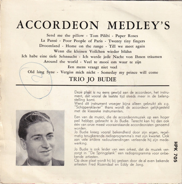 Trio Jo Budie - Accordeon Medley's 42182 Vinyl Singles Vinyl Goed / Hoes Goed