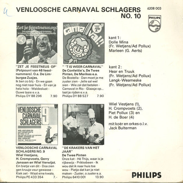 Wiel Vestjens, Hay Crompvoets, Piet Pollux, Henk de Boer - Venloosche Carnaval Schlagers no. 10 40535 Vinyl Singles Vinyl Goed / Hoes Goed