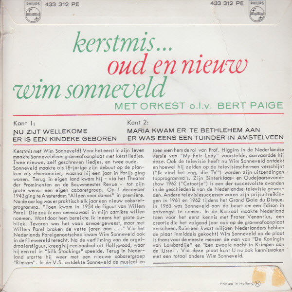 Wim Sonneveld - Kerstmis...Oud En Nieuw 39706 Vinyl Singles Vinyl Goed / Hoes Goed