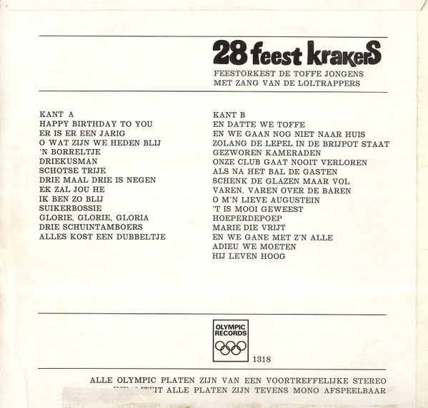 Toffe Jongens met zang van Loltrappers - 28 Feest Krakers (LP) 50405 Vinyl LP Vinyl Goed / Hoes Goed