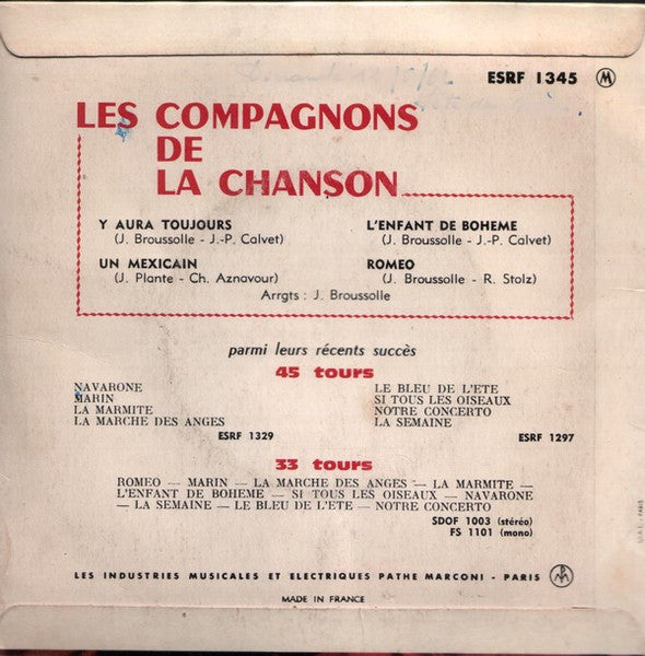 Les Compagnons De La Chanson - Y'aura Toujours 39714 Vinyl Singles Vinyl Goed / Hoes Goed